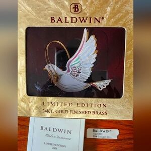 Baldwin Brass 2008 Limited Edition 24K Plated Tranquil Dove Peace Ornament